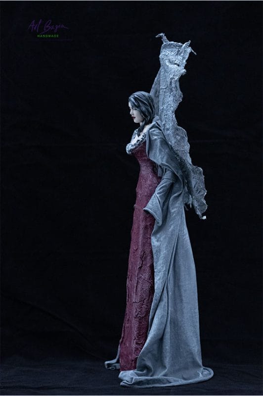 Nr 76 Strażniczka Zmierzchu - figurka anioła z Powertexu i masy papierowej | Artbasia 11 Aniol powertex szary plaszcz artbasia 8