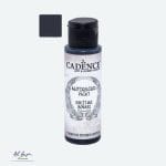 Czarna farba postarzająca Cadence Antiquing Paint w butelce z etykietą w stylu vintage oraz próbką koloru czarnego obok