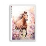 Papier ryżowy do decoupage z motywem biegnącego konia wśród kwiatów