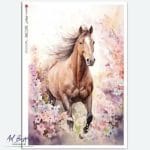 Papier ryżowy do decoupage z motywem biegnącego konia wśród kwiatów