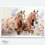 Papier ryżowy do decoupage z motywem dwóch koni wśród kwitnących gałęzi Konie 0245