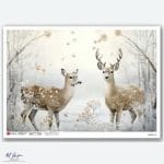 Papier ryżowy Paper Designs 0212 A4 Jelenie – jelenie w zimowej scenerii, idealny do decoupage na szkle, drewnie, MDF i styropianie