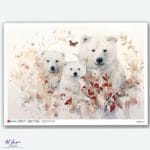 Papier ryżowy Paper Designs A4 ZWIERZĘTA 0219 – niedźwiedź polarny z młodym w zimowej scenerii, idealny do decoupage na szkle, drewnie, MDF i styropianie