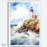 Papier ryżowy Paper Designs A4 PEJZAŻE 0223 – latarnia morska na skalistym wybrzeżu, idealny do decoupage na szkle, drewnie, MDF i styropianie