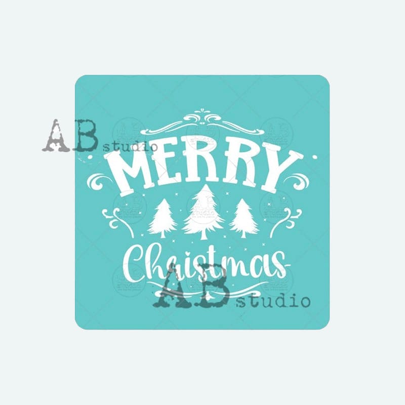 Szablon Merry Christmas 15x15 cm AB Studio do świątecznych dekoracji, napis i choinki