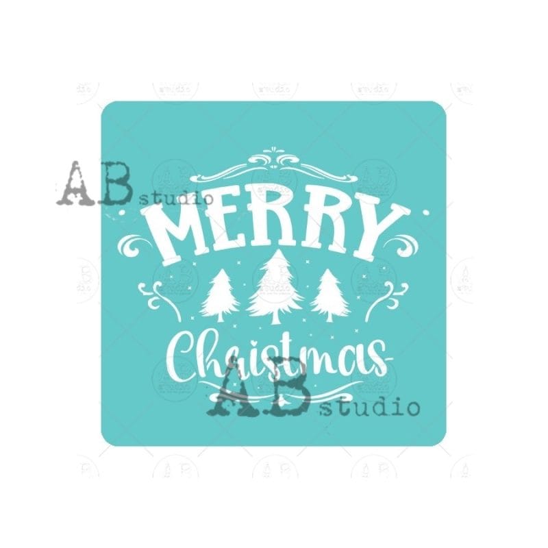 Szablon Merry Christmas 15x15 cm AB Studio do świątecznych dekoracji, napis i choinki