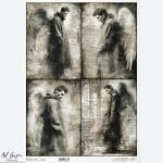 Papier ryżowy ITD Collection R1563L – motyw aniołów, męskich postaci i skrzydeł w stylu gotyk vintage (A3)