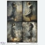 Papier ryżowy ITD Collection R1562L – kobiece portrety, zwiewne suknie i styl gotyk/vintage (A3)