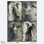Papier ryżowy ITD Collection R1560L – anioły, upadli aniołowie i kruki w stylu gotyk/vintage (A3)