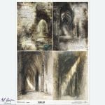 Papier ryżowy ITD Collection R1557L w formacie A3 z motywem gotyckich ruin, kolumn i sklepionych wnętrz