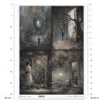 Papier ryżowy ITD Collection R1344L A3 z motywem mrocznego krajobrazu w stylu vintage i gothic