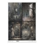 Papier ryżowy ITD Collection R1344L A3 z motywem mrocznego krajobrazu w stylu vintage i gothic