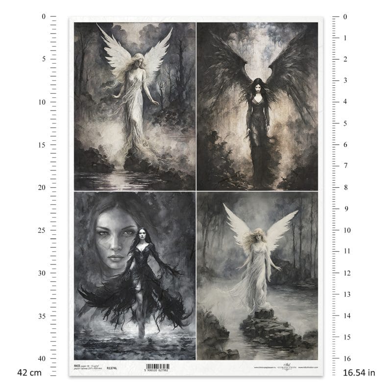 Papier ryżowy ITD Collection R1374L – „Lost in a Fairy Tale”, anioły i skrzydła, format A3