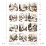Papier ryżowy ITD Collection R1525L A3 – zimowy pejzaż, góry, las, domek, natura