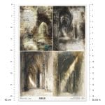 Papier ryżowy ITD Collection R1557L w formacie A3 z motywem gotyckich ruin, kolumn i sklepionych wnętrz