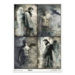 Papier ryżowy ITD Collection R1560L – anioły, upadli aniołowie i kruki w stylu gotyk/vintage (A3)