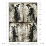 Papier ryżowy ITD Collection R1563L – motyw aniołów, męskich postaci i skrzydeł w stylu gotyk vintage (A3)
