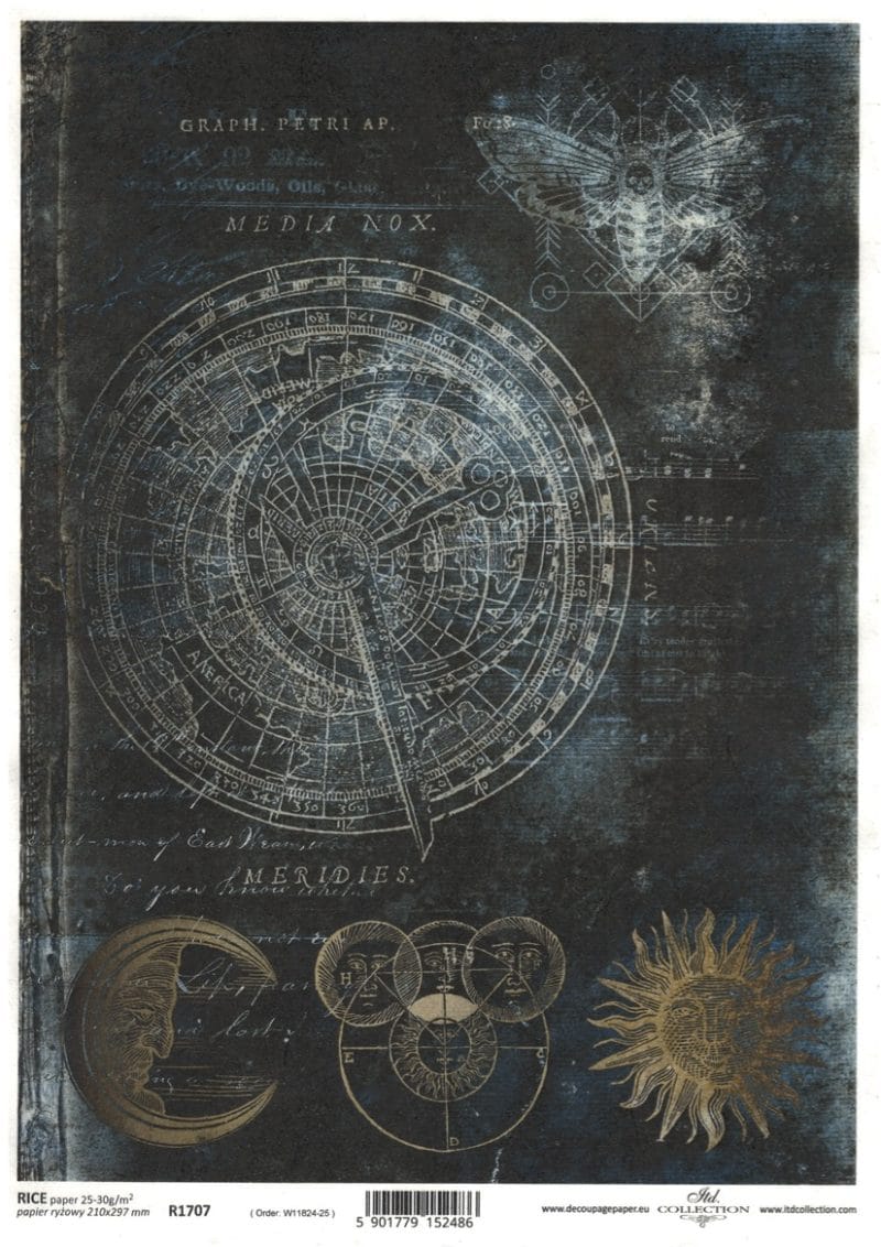 Papier ryżowy ITD Collection R1709 z motywem alchemii i magicznego świata do decoupage