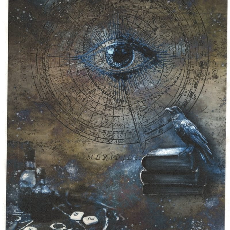 Papier ryżowy ITD Collection R1708 – motyw alchemii, oko / kruk, format A4