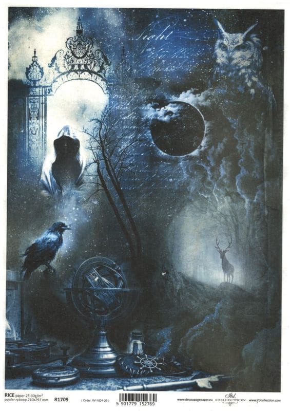 Papier ryżowy do decoupage R1709 ITD Collection z motywem alchemii i magii