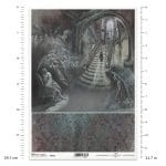 Papier ryżowy ITD Collection R1935 A4 z motywem gotyckich schodów, aniołów i tajemniczej postaci w mrocznym pałacowym wnętrzu