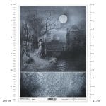 Papier ryżowy ITD Collection R1936 A4 z romantyczną sceną nocną pod księżycem i ornamentowym tłem w stylu gotyk/vintage