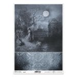 Papier ryżowy ITD Collection R1936 A4 z romantyczną sceną nocną pod księżycem i ornamentowym tłem w stylu gotyk/vintage