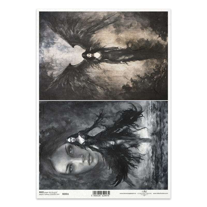 Papier ryżowy ITD Collection R2551 A4 – anioły, zjawy, motyw gothic/fantasy