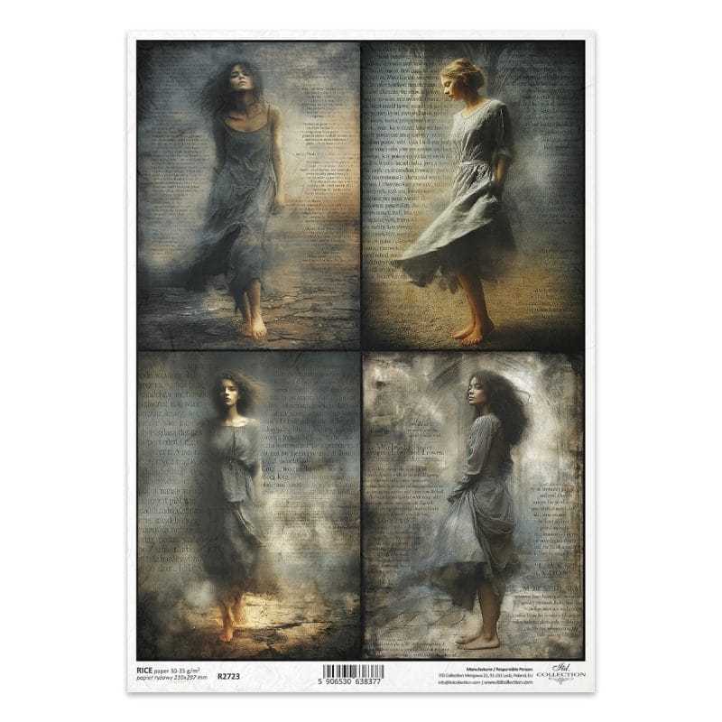 Papier ryżowy ITD Collection R2723 A4 – portrety kobiece, styl vintage/gothic