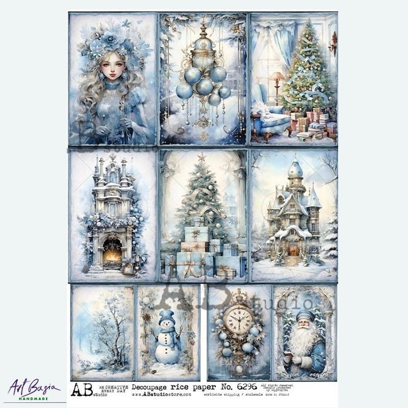Papier ryżowy ABstudio 6296 A4 – zimowa dziewczynka, prezenty, dekoracje, styl vintage/fantasy