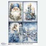 Papier ryżowy A4 ABstudio 6297 – zimowa elegancja, Mikołaj, świece i baśniowa krainaprojektów handmade.
