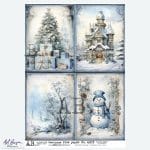 Papier ryżowy ABstudio 6303 zimowy choinka prezenty domek bałwan krajobraz decoupage A4