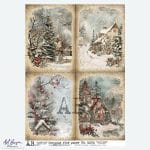 papier ryżowy ABstudio 6206 zimowy vintage choinka domek święta decoupage A4