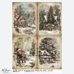 papier ryżowy ABstudio 6207 zimowe domki choinki dzieci święta decoupage A4