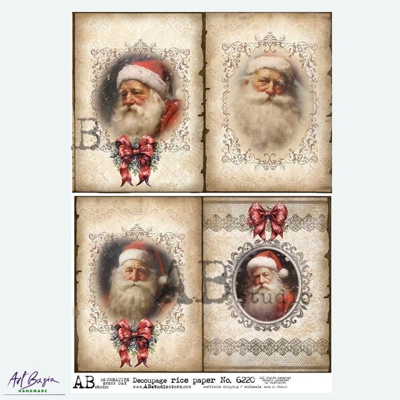 papier ryżowy ABstudio 6220 Mikołaj vintage portret ramka decoupage A4