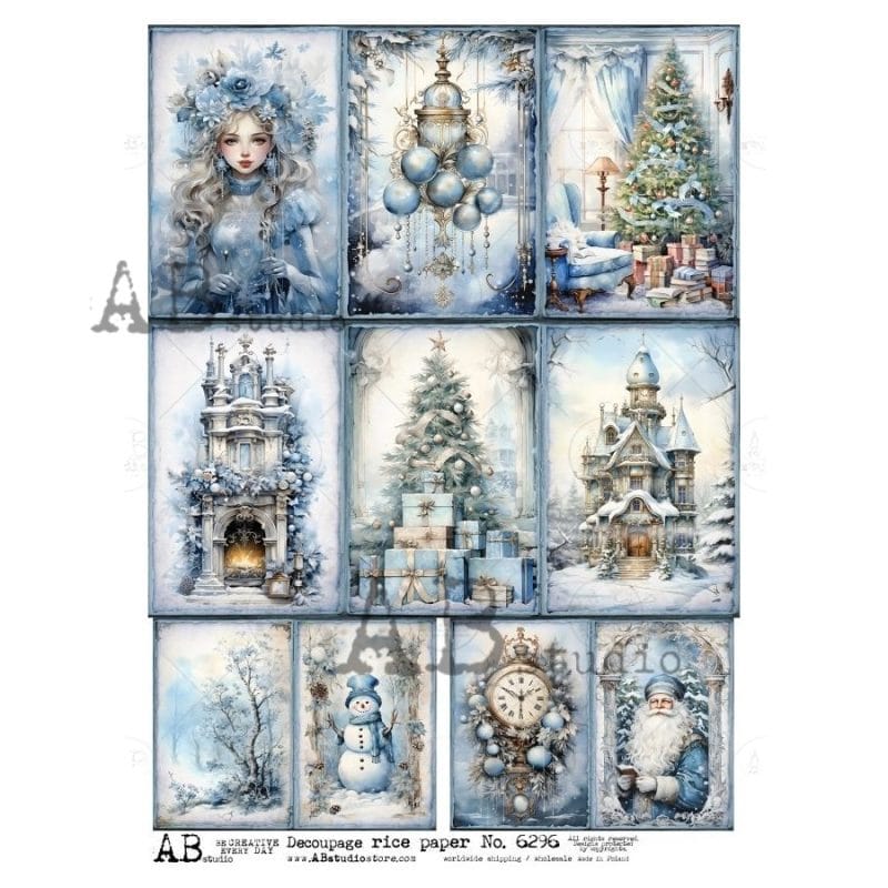 Papier ryżowy ABstudio 6296 A4 – zimowa dziewczynka, prezenty, dekoracje, styl vintage/fantasy