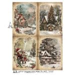 papier ryżowy ABstudio 6207 zimowe domki choinki dzieci święta decoupage A4