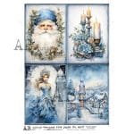 Papier ryżowy A4 ABstudio 6297 – zimowa elegancja, Mikołaj, świece i baśniowa krainaprojektów handmade.