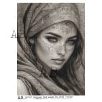 papier ryżowy decoupage kobieta boho etniczna portret czarno biały ABstudio 5148