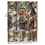 papier ryżowy ABstudio 6288 święta vintage bałwan prezenty uliczka decoupage A4