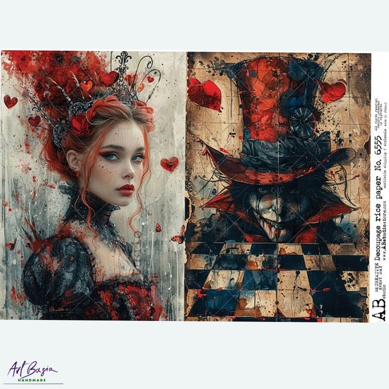 papier ryżowy decoupage fantasy królowa kier Kapelusznik vintage ABstudio 6555