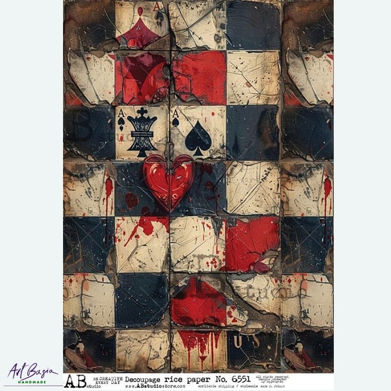 papier ryżowy decoupage karty do gry serca vintage grunge ABstudio 6551