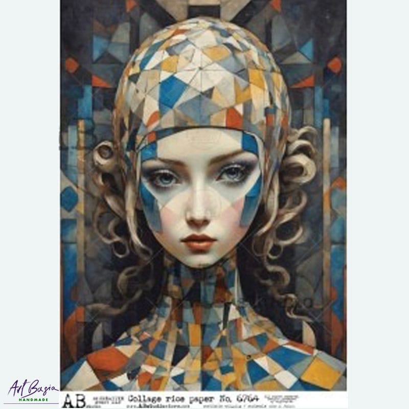 papier ryżowy decoupage geometryczny portret kobiety collage art ABstudio 6764
