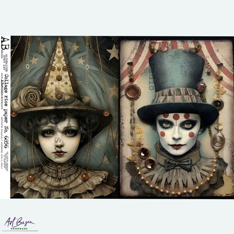 papier ryżowy decoupage cyrk fantasy clown vintage ABstudio 6856