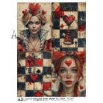 papier ryżowy decoupage królowa kier serca fantasy vintage ABstudio 6554