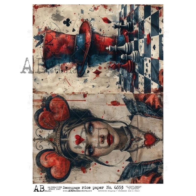papier ryżowy decoupage królowa kier szachy fantasy vintage ABstudio 6553
