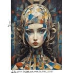 papier ryżowy decoupage geometryczny portret kobiety collage art ABstudio 6764