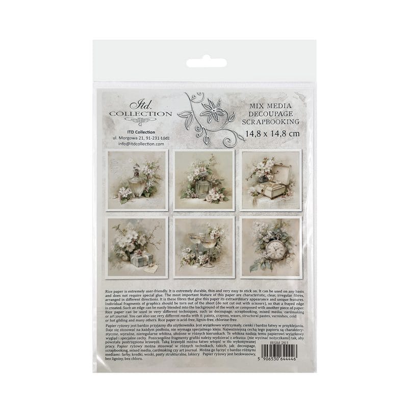 Zbliżenie wzorów papierów ryżowych ITD RSM261 do scrapbookingu i handmade