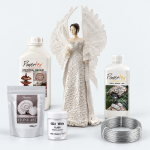 Zestaw do białego anioła Powertex – biały Powertex, biały pigment White Flash, Easy Varnish, Stone Art, drut i cokół drewniany