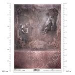 Papier ryżowy ITD Collection R1933 A4 – gotycka kompozycja z profilem twarzy, kobietą, szkieletem i ozdobną ramą.